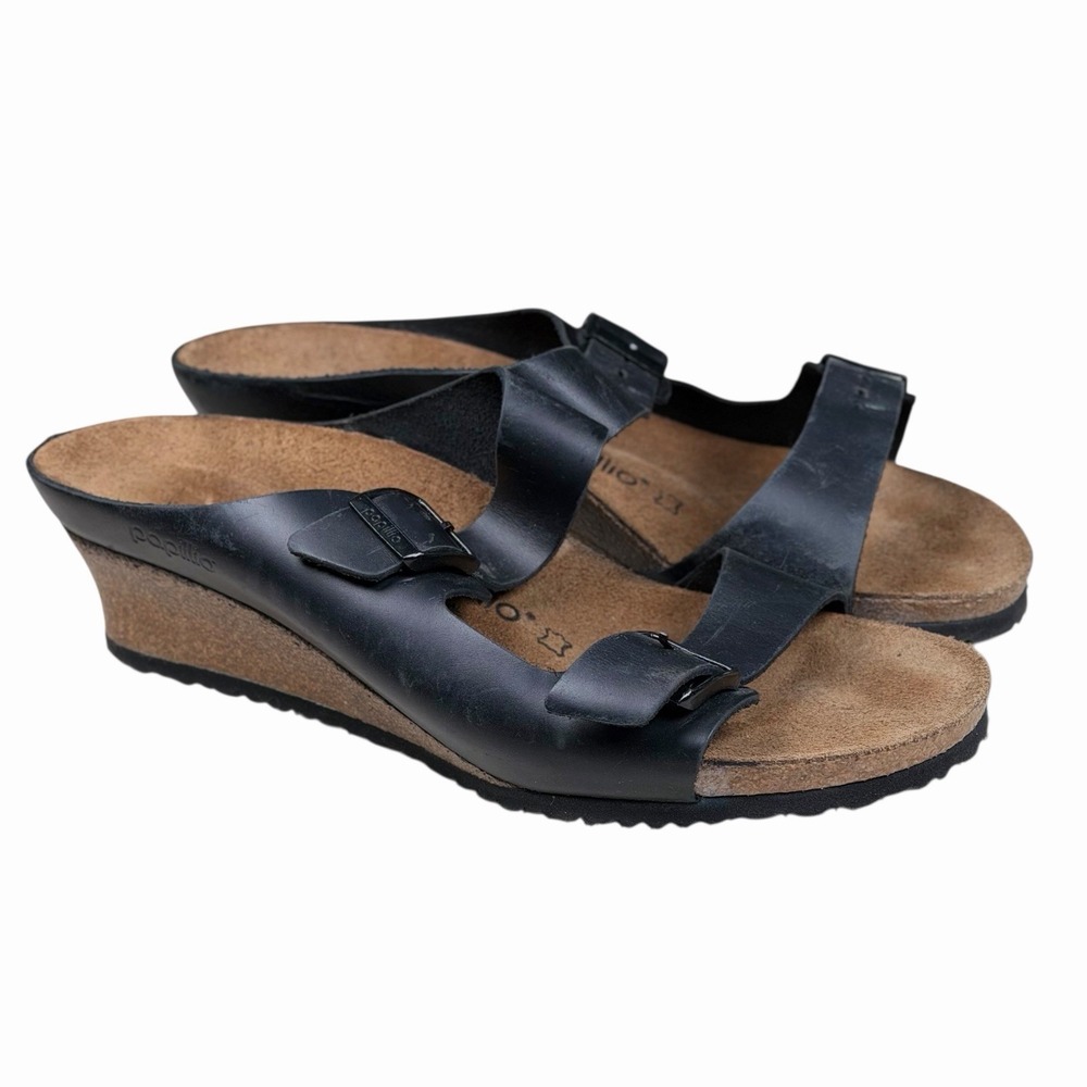 Papillio By Birkenstock Emina Black Leather Double Buckle Sandals Sz 11-12